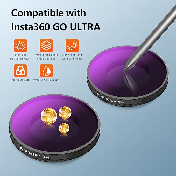AMAZEAR ND/PL Filters Set for Insta360 GO Ultra Accessories (4 Pack), Insta 360 Go-Ultra Neutral Density & Polarization Lens Filter 2-in-1 Optical Glass, Screw-in Replace Original Lens