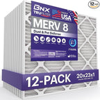 BNX TruFilter 20x23x1 Air Filter MERV 8 (12-Pack) - MADE IN USA – Dust & Pet Defense Electrostatic Pleated Air Conditioner HVAC AC Furnace Filters for Dust, Pet, Mold, Pollen MPR 600 – 700 & FPR 5