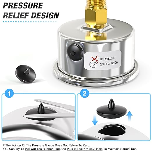 MEANLIN MEASURE 0~200Psi Dry Pressure Gauge Stainless Steel 1/4" NPT 2" FACE DIAL Waterproof for Air Compressor Air Regulator Water Filter Center Back Mount, with 1/2" NPT and 3/8" NPT Hex Bushing