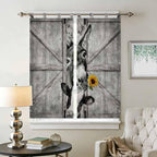 Funny Farm Animals Bedroom Curtains 72 Inch Length, Window Curtains Tab Top, Vintage Barn Grey Sunflowers Light Filtering Window Treatments Drapes 52"x72" 2 Panel