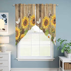 Farmhouse Sunflowers Swag Valances for Windows, Rustic Floral Buttterfly Wood Board Brown Rod Pocket Kitchen Curtains Valance, Kitchen Window Curtains Swag for Cafe Living Room, 2 Panels, 36x63 inch