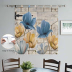 Blue Yellow Tulips Living Room Curtains 84 Inch Length, Window Curtains Tab Top, Retro Farmhouse Flower Barn Doors Wooden Light Filtering Window Treatments Drapes 42"x84" 2 Panel