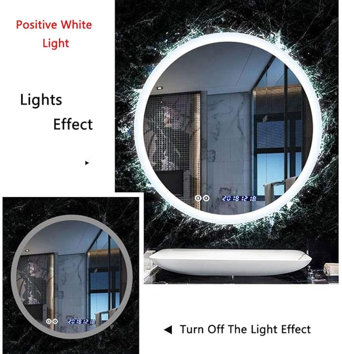 Round LED Bathroom Mirror Demister Pad IP44 Vanity Large Mirror Cold Light Dressing Wall Mirror (Color : Cold Light Size : 60cm) (Cold Light 80cm)