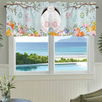 Easter Bunny Curtain Valances for Windows, Kitchen Valance Window Treatment, Easter Eggs Spring Farmhouse Wood Grain Teal Blue Light Filter Block Curtains for Bathroom/Bedroom/Living Room 60'' x 18''