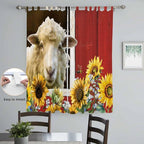 Sheep Flowers Living Room Curtains 96 Inch Length, Window Curtains Tab Top, Country Red Barn Botanical Sunflowers Light Filtering Window Treatments Drapes 52"x96" 2 Panel