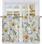Spring Daisy Kitchen Curtains, Farmhouse Country Flower Leaf Plant Wood Grain Light Filtering Window Curtain Panels, 2Pcs Rod Pocket Window Treatments Set for RV Dining Room Study Room 42x54 Inches