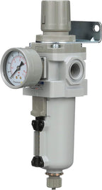 PneumaticPlus SAW400-N04BG-MEP Compressed Air Filter Regulator Piggyback Combo 1/2" NPT - Metal Bowl, Manual Drain, Bracket, Gauge