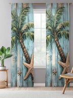 Sheer Curtains 96 Inches Long, Coastal Blue Green Tree Semi Sheer Curtains Light Filtering Window Treatment, Beach Tropical Vintage Wood Grain Privacy Voile Drapes for Living Room Bedroom 52x96 Inch