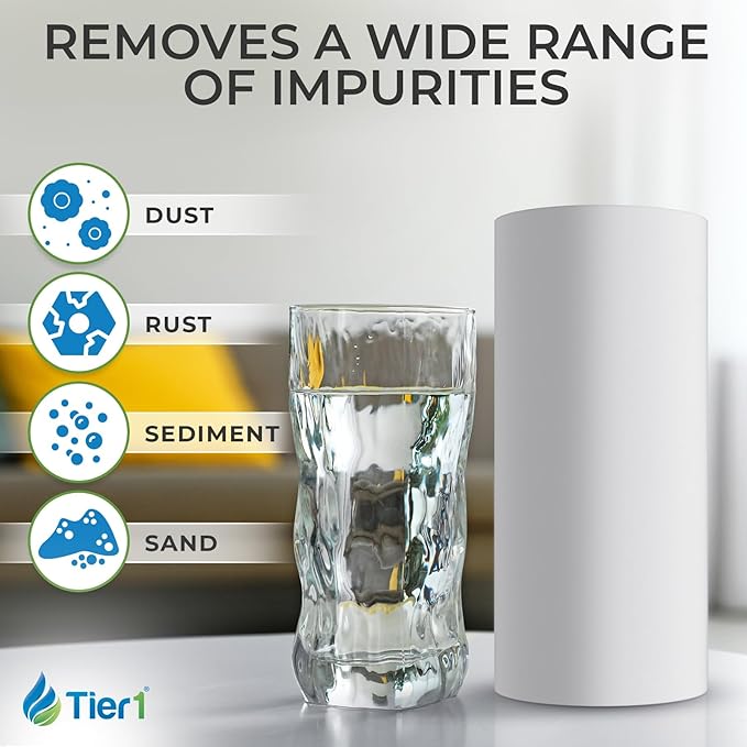 Tier1 1 Micron 10x4.5 Water Filter | Spun Wound Polypropylene Whole House Sediment Water Filter | Replacement for Pentek DGD-2501, 155359-43, SDC-45-1001 | 4.5 x 10 Water Filter Cartridge (6-Pack)