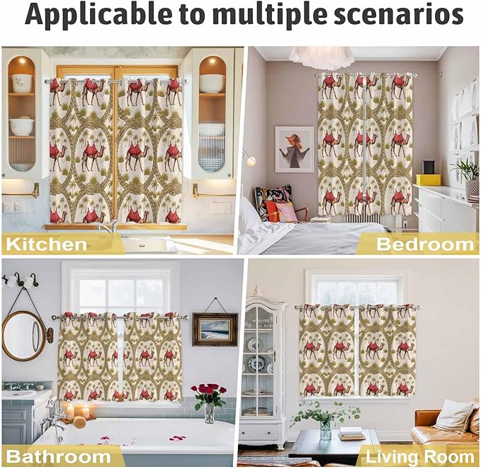 2 Panel Kitchen Cafe Curtains, Camels Palm Trees Sunlight Filtering Nature Air Through, Window Decor Tier Curtains for Living Room 80W x 84L inch Desert Date Coconut Trees Leaves Cords Beige