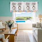Grey Easter Curtain Valances for Windows, Kitchen Valance Window Treatment, Spring Cartoon Bunny Colorful Eggs Wood Grain Light Filtering Block Curtains for Bathroom/Bedroom/Living Room 60'' x 18''