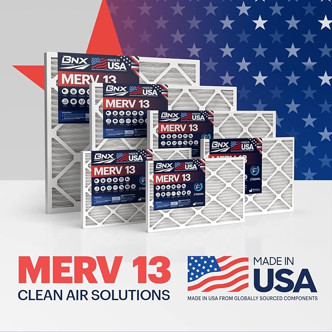 BNX TruFilter 14x25x1 Air Filter MERV 13 (4-Pack) - MADE IN USA - Electrostatic Pleated Air Conditioner HVAC AC Furnace Filters for Allergies, Pollen, Mold, Bacteria, Smoke, Allergen, MPR 1900 FPR 10