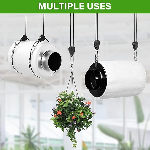 InfiniPower 4 Inch Inline Fan, 4" Black Air Carbon Filter, 8 Feet Silver Ducting Rope Hanger for Greenhouse Ventilation Equipment, Grow Tent, Basement