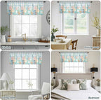 Summer Beach Sheer Valance Curtains, Ocean Colorful Coral Shell Seaweed Starfish Blue Plaid Light Filtering Kitchen Valances Rod Pocket Voile Curtain Treatment for Bedroom/Living Room/Basement 54Wx18L