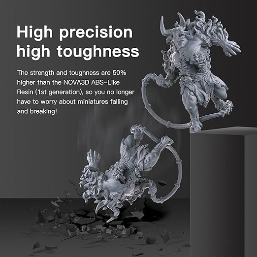 Nova3D ABS-Like 3D Printer Resin 2.0,Enhanced Toughness and Strength, High Precision, Low Odor, Broad Compatibility with All 12K/14K LCD Resin 3D Printers (Gray,500g)