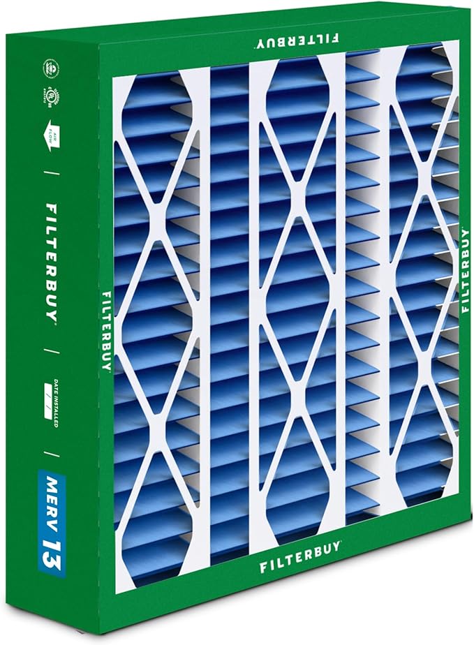 Filterbuy 20x25.25x3.5 Air Filter MERV 13 Optimal Smoke & Allergy Defense (4-Pack), Pleated HVAC AC Furnace Filters for AprilAire Space-Gard 102 & 2120 (Actual Size: 19.94 x 25.38 x 3.75)