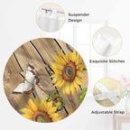 Farmhouse Sunflowers Living Room Curtains 84 Inch Length, Window Curtains Tab Top, Rustic Floral Buttterfly Wood Board Brown Light Filtering Window Treatments Drapes 42"x84" 2 Panel
