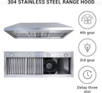CHETTO C Stainless Steel Range Hood Cover with Quiet Vent Hood Insert Custom Handcrafted Metal Kitchen Fan with Towel Rack LED Light 42"W x24"D x30"H Brushed Stainless Steel Wall Mount