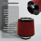 RYANSTAR RACING 76mm 3" High Flow Round Tapered Cone Cool Air Filter Cleaner with Top Filter Design Short 163mm tall