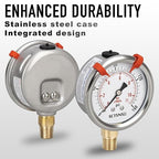 0 to 160 Psi Pressure Gauge, Glycerin Liquid Filled, 2.5 inch Dial, 1/4" NPT Lower Mount, Stainless Steel Case, for Air Compressor, Well Pump, Water, RV, CO2, Pipe, Gas, Pressure Test