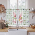 Easter Kitchen Tier Curtains 45 Inch Long 2 Panel Set,Rod Pocket Short Window Treatment,Spring Bunny Ears Feet Flowers Green Plaid Light Filtering Curtains & Drapes for Bathroom Basement 27.5"W x 45"L