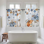 Fall Blue Maple Kitchen Curtains 45 Inch Long 2 Panel Set, Rod Pocket Window Treatment, Thanksgiving Pumpkins Daisy Country Leaves Light Filtering Panels Short Drapes for Bathroom Camper 42"W x 45"L
