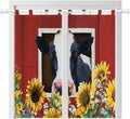 Cow Sunflowers Bathroom Curtains 63 Inch Length, Window Curtains Tab Top, Botanical Floral Leaves Bees Farm Barn Light Filtering Window Treatments Drapes 52"x63" 2 Panel