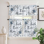 Kitchen Curtains Tiers and Valance Set of 3, Texas Star Country Light Filtering Window Curtain Set, Blue Farmhouse Branches Rod Pocket Curtain Drapes for Cafe, Living Room, 24 Inches Tiers