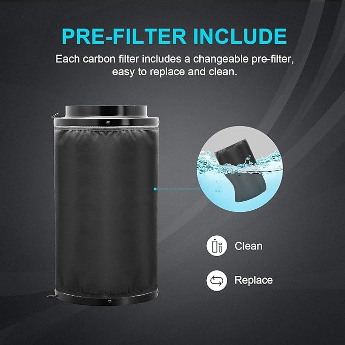 iPower 6" Air Carbon Filter for Inline Duct Fan, Intake and Exhaust Fans, with Premium Australia Virgin Charcoal, Black