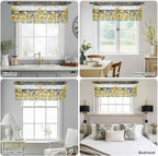 Summer Floral Sheer Valance Curtains, Watercolor Sunflower Eucalyptus Leaves Black Wood Grain Light Filtering Kitchen Valances Rod Pocket Voile Curtain for Bedroom/Living Room/Basement 54Wx18L