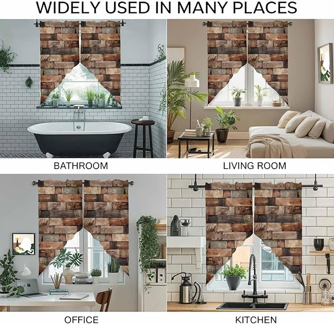Western Barn Door Swag Valances for Windows, Vintage Farmhouses Wooden Door Brown Rod Pocket Kitchen Curtains Valance, Small Window Curtains Swag for Cafe Bathroom Living Room, 2 Panels, 28x36 inch