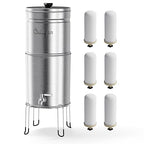 Culligan MaxClear 3 Gallon Gravity Water Filter System, Brushed Stainless-Steel Countertop Water Filter NSF/ANSI Certified to Reduce Microplastics, Lead & Total PFAS, with 6 Ceramic Filters