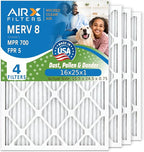 AIRX FILTERS WICKED CLEAN AIR. 16x25x1 Air Filter MERV 8 Electrostatic Pleated Air Conditioner Filter 4 Pack HVAC AC Furnace Filters