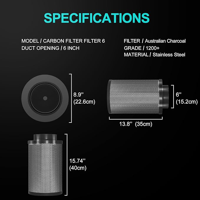 Air Carbon Filter 4 Inch ,Smellines Control Removes 3X More Odors Contaminants. Australian Virgin Charcoal, Carbon Filter for Grow Tent, Hydroponics, Pre-Filter Included (4inch)