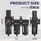 NEWPO 3/8" NPT 3 Stage Air Dryer for Compressor, Air Drying System with 5＆0.01 Micron Filter Cartridge，Desiccant Dryer & Air Regulator, Metal Bowl Semi-Auto Drain