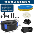 AquaMiracle All-in-One Koi Pond Filters for Outdoor Ponds 200-350 Gal, Pond Fountain Pump with 3 Spray Patterns, Fountain Kit with 400GPH Water Pump for Garden, Water Feature, Bird Baths