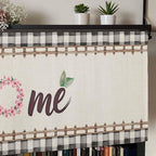 Spring Flowers Curtain Valances for Windows, Kitchen Valance Window Treatment, Vintage Watercolor Black Plaid on Linen Light Filtering Block Curtains for Bathroom/Bedroom/Living Room 42'' x 18''