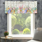 Happy Easter Curtain Valances for Windows, Kitchen Valance Window Treatment, Spring Colorful Eggs Rabbit Ear Feet Flowers Light Filtering Block Curtains for Bathroom/Bedroom/Living Room 42'' x 18''