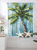 Sheer Curtains 63 Inch Length, Coastal Beach Starfish Semi Sheer Curtains Light Filtering Window Treatment, Blue Green Tropical Palm Tree Wood Grain Privacy Voile Drapes for Living Room 52x63 Inch