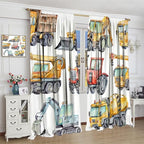 Kids Excavator Curtains, Retro Truck Tractor Machinery Construction Vehicle Crane Digger Mixer Rod Pocket Decorative Windows Curtain for Teens Girls Boys Room 42x63in (30% Blackout)