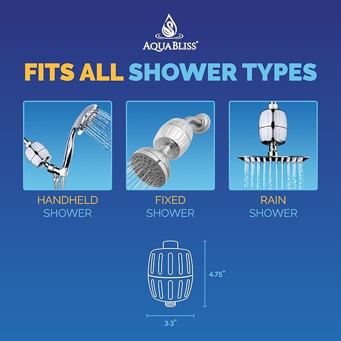 AquaBliss Heavy Duty Shower Filter – Latest Superior Advanced 30x Filtration - Universal Multi-Stage Shower Head Filter Reduces Chemicals, Chlorine & Odors - Chrome (SF500)