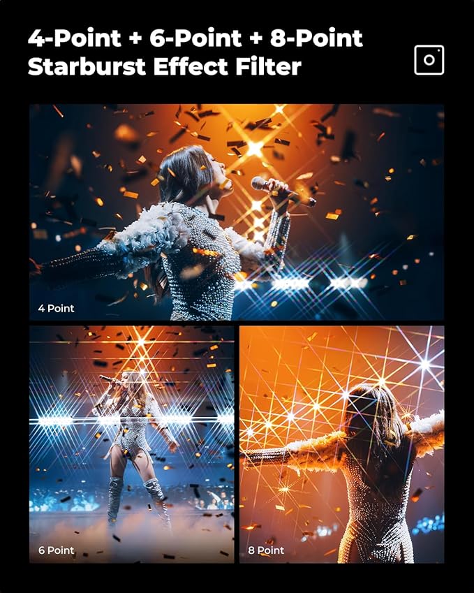 K&F CONCEPT 67mm Star Filters Kit (3pcs) 4 Points 6 Points 8 Points Cross Screen Starburst Filters Set -18 Layer Coating Ultra Slim Optical Glass Camera Lens Filter with 3 Cleaning Cloth
