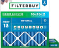 Filterbuy 16x16x2 Air Filter MERV 13 Optimal Smoke & Allergy Defense (2-Pack), Electrostatic Pleated HVAC AC Furnace Filters Replacement, Made in USA (Actual Size: 15.50 x 15.50 x 1.75)