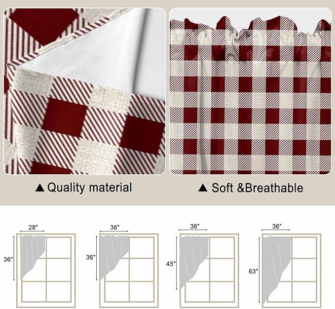 Swag Curtain Valances for Kitchen Windows,Farm Barn Western Star on Vintage Short Rod Pocket Window Valance,Red Buffalo Plaid Swag Topper for Bedroom Living Room,2 Panels 36x63in