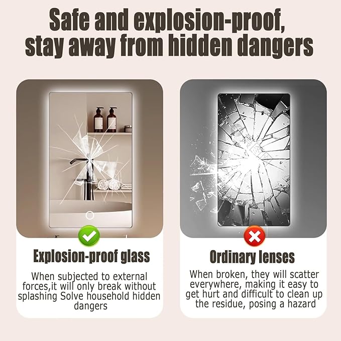Backlit LED Illuminated Bathroom Mirror with LED Lights, Lighted Bathroom Makeup Wall Mounted Mirror with Demister Pad, Sensor Touch Switch, Horizontal/Vertical(A,H70*W90CM/H27.5*W35.4IN)