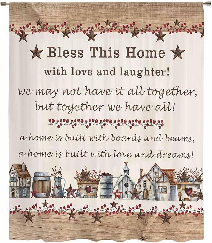 Farmhouse Sheer Curtains 63 Inch Length Country Star Barn Berry Brown Wood Plank Chiffon Curtain for Bedroom Living Room Light Filtering Rod Pocket Window Treatments Voile Curtains Drapes for Dining