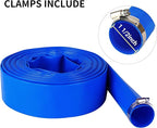 1-1/2" x 25 FT Pool Backwash Hose, Blue Heavy Duty Reinforced PVC Lay Flat Water Discharge Hose for Swimming Pool Filter Pump,with 2 Clamp