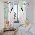 Easter Window Curtains 72 Inch Long 2 Panel Set,Rod Pocket Long Curtains & Drapes,Spring Watercolor Bunny Eggs Wood Grain Teal Blue Light Filtering Window Treatment for Bedroom Living Room 52"W x 72"L