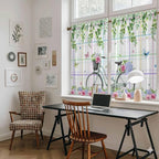 Spring Kitchen Curtains, Bicycles Botanical Leaves Rose Colorful Stripes Light Filtering Window Curtain Panels, 2Pcs Rod Pocket Window Treatments Set for Cabin Bathroom Bedroom 52x45 Inches