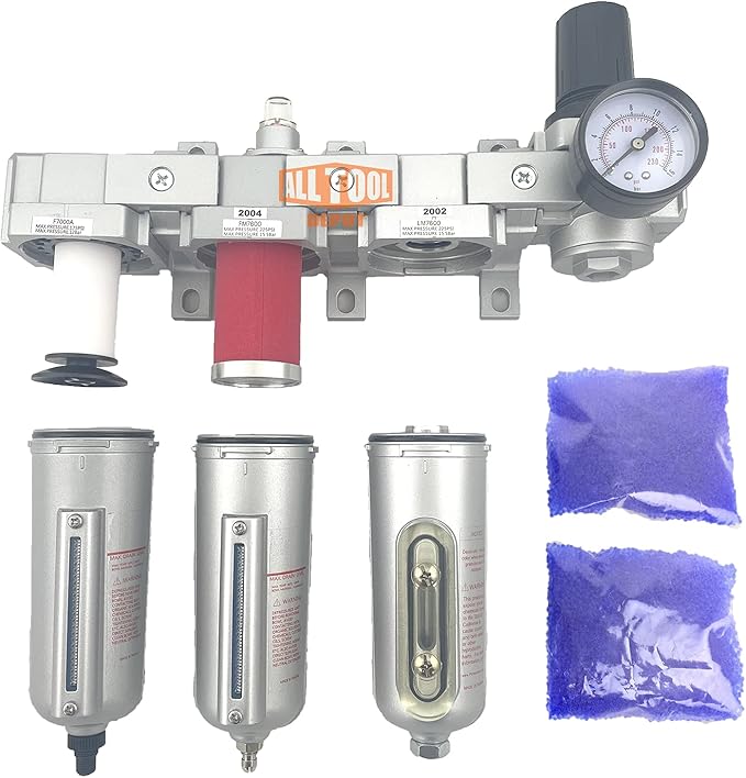 3/4" NPT HEAVY DUTY Industrial Grade 4 Stages Filter Coalescing Desiccant Dryer Regulator System For Compressed Air Lines, Metal Bowls, Great For Paint Spray And Plasma Cutter (AUTO DRAIN)